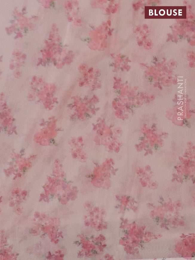 Semi organza saree sandal with allover floral prints in borderless style