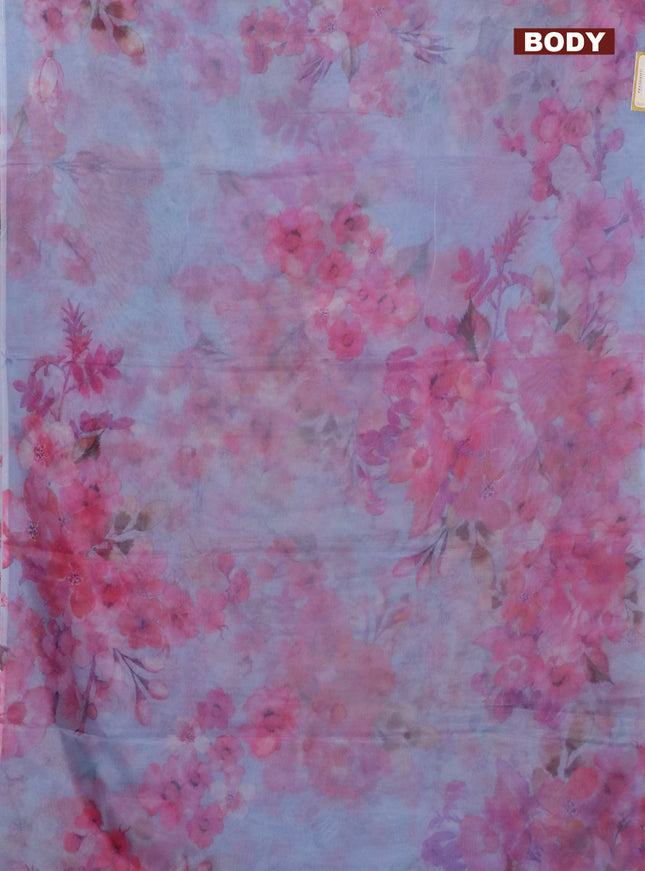 Semi organza saree lavender shade with allover floral prints in borderless style