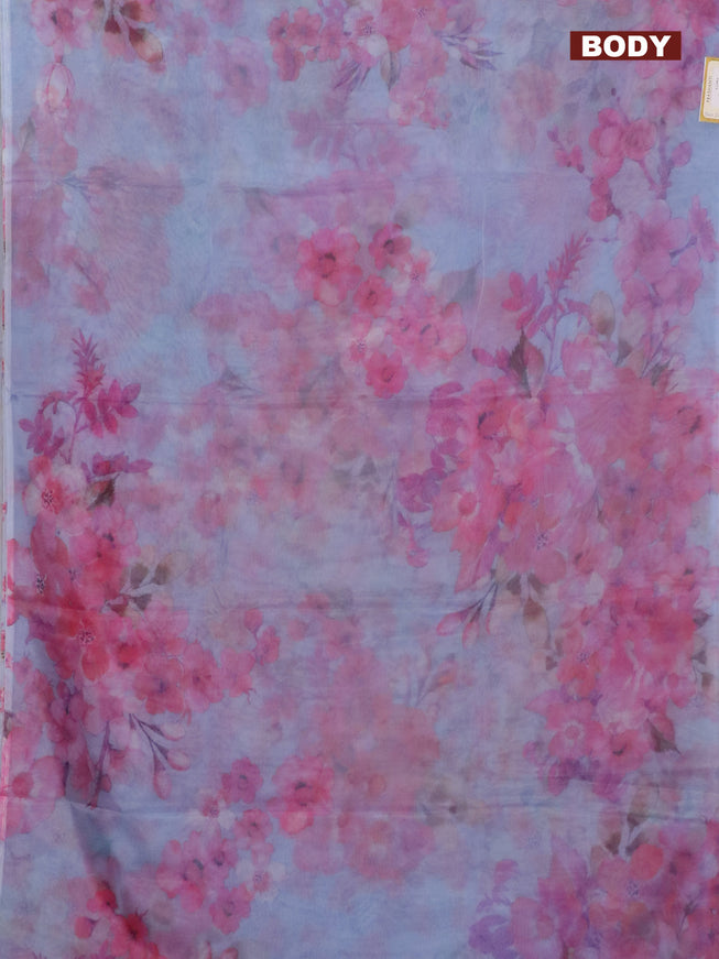 Semi organza saree lavender shade with allover floral prints in borderless style