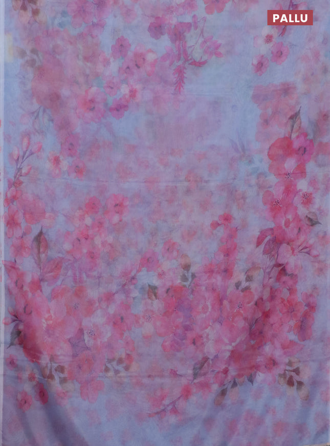 Semi organza saree lavender shade with allover floral prints in borderless style