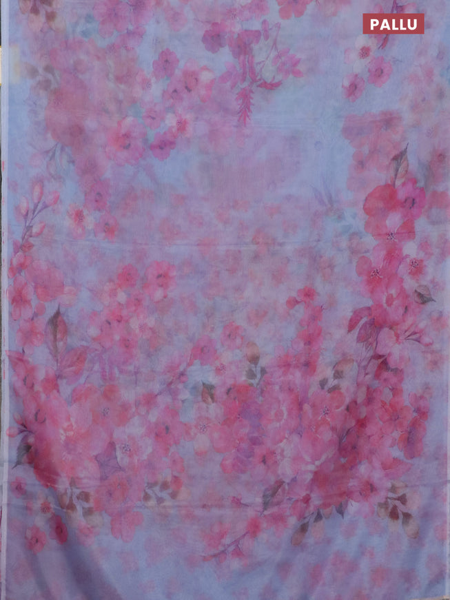 Semi organza saree lavender shade with allover floral prints in borderless style
