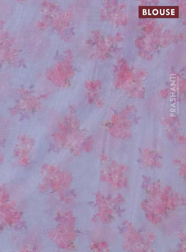 Semi organza saree lavender shade with allover floral prints in borderless style