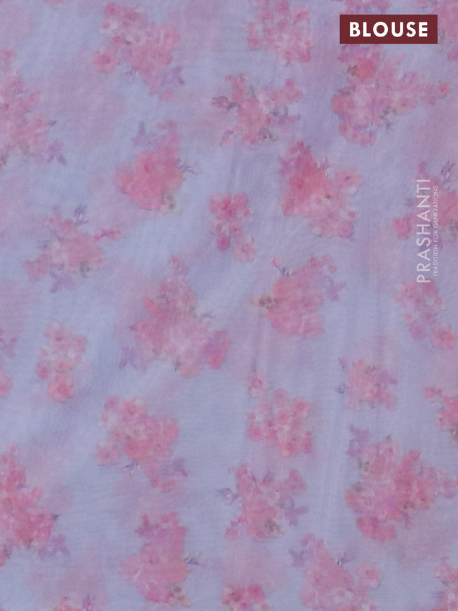Semi organza saree lavender shade with allover floral prints in borderless style