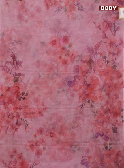 Semi organza saree peach pink with allover floral prints in borderless style