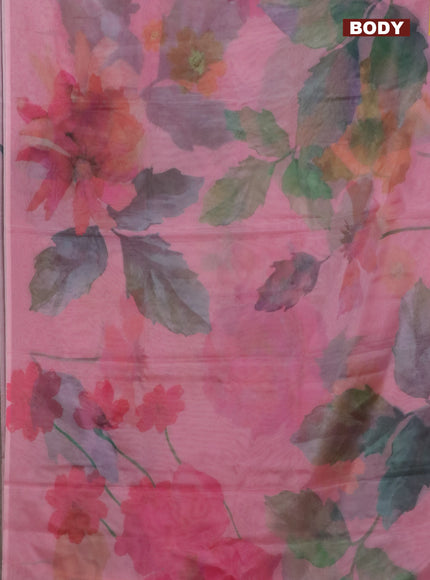 Semi organza saree peach pink with allover floral prints in borderless style