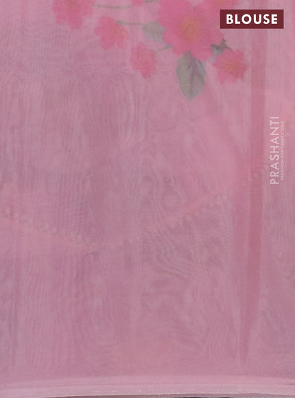 Semi organza saree peach pink with allover floral prints in borderless style