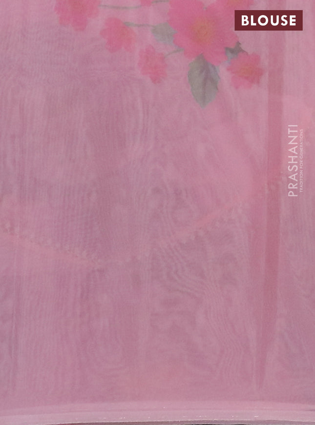 Semi organza saree peach pink with allover floral prints in borderless style