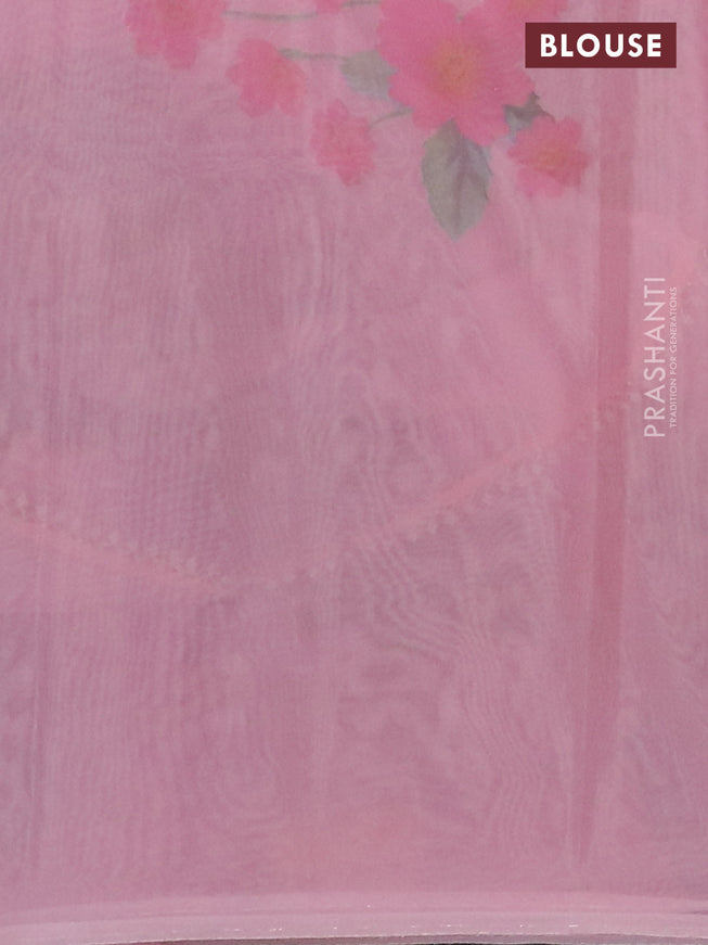 Semi organza saree peach pink with allover floral prints in borderless style