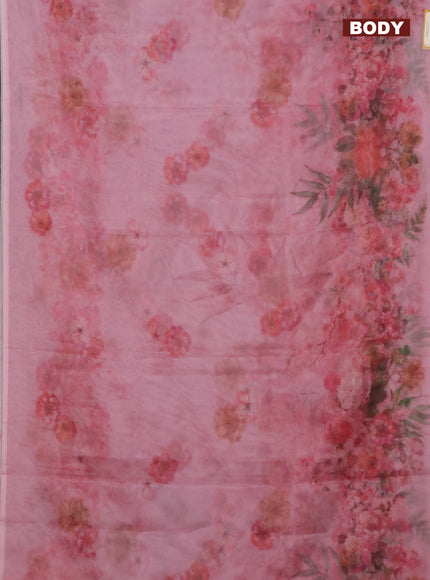 Semi organza saree peach pink with allover floral prints in borderless style