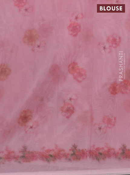 Semi organza saree peach pink with allover floral prints in borderless style