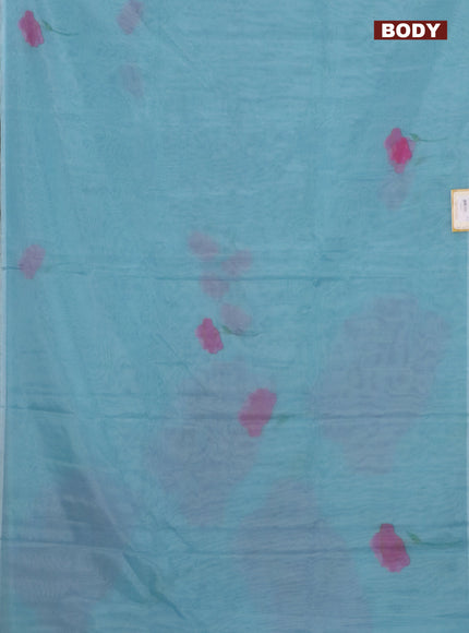 Semi organza saree light blue with floral butta prints in borderless style