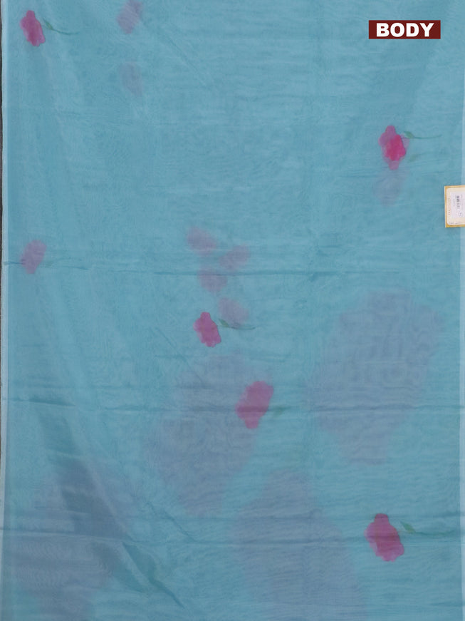 Semi organza saree light blue with floral butta prints in borderless style