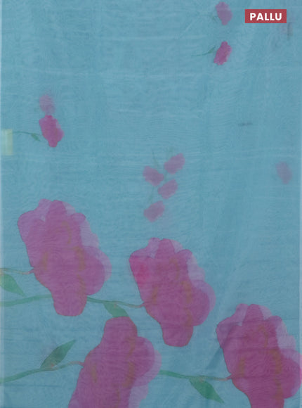 Semi organza saree light blue with floral butta prints in borderless style