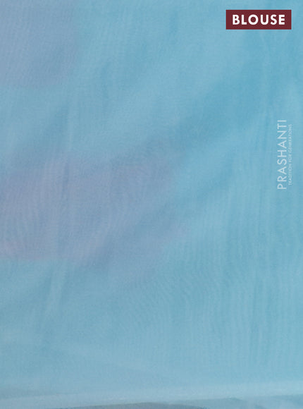 Semi organza saree light blue with floral butta prints in borderless style