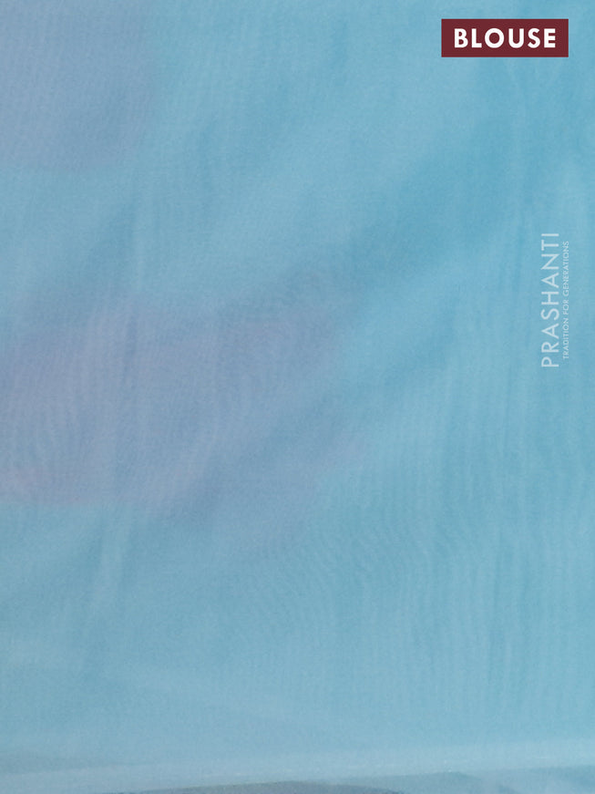 Semi organza saree light blue with floral butta prints in borderless style