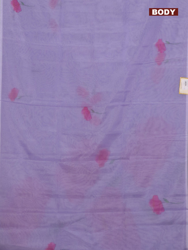 Semi organza saree lavender with floral butta prints in borderless style