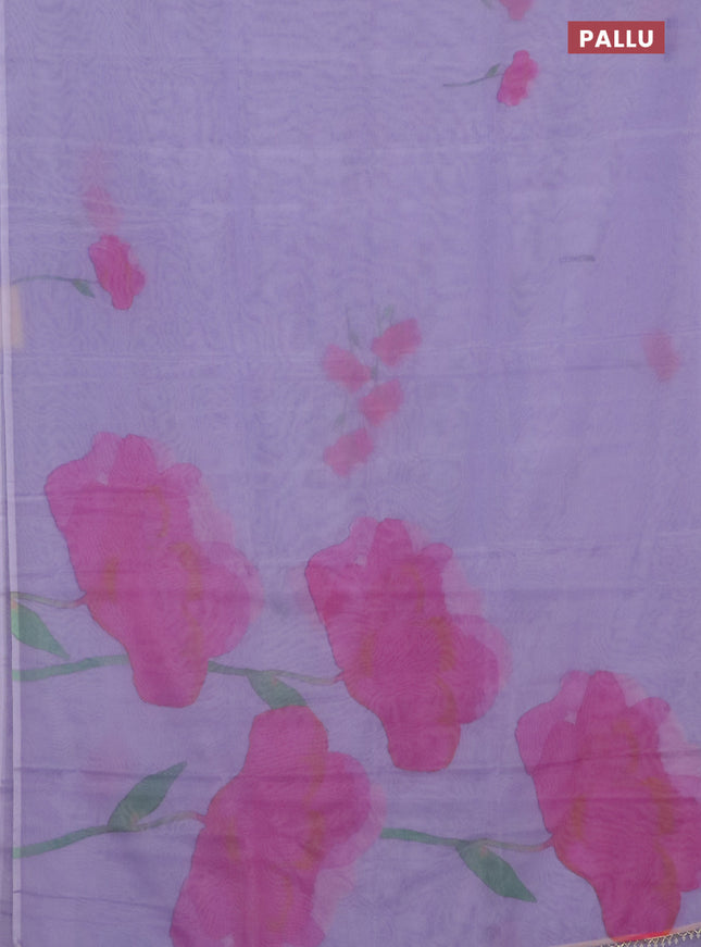 Semi organza saree lavender with floral butta prints in borderless style