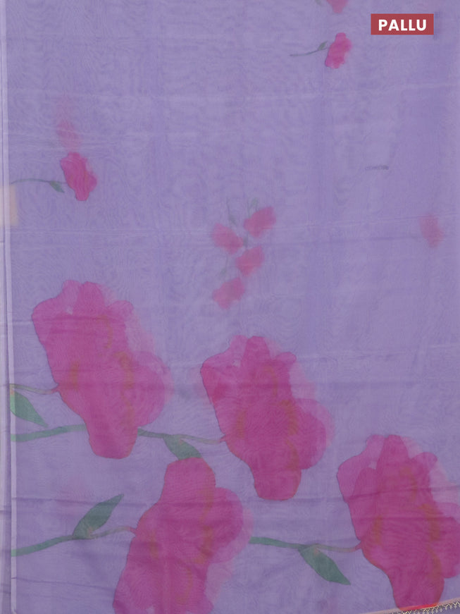 Semi organza saree lavender with floral butta prints in borderless style