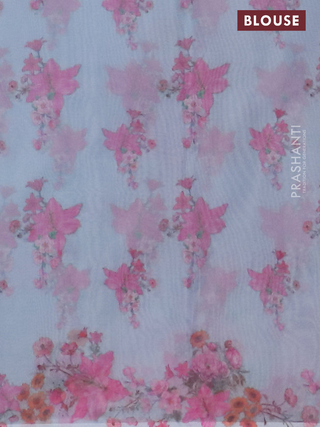 Semi organza saree pastel blue with floral butta prints in borderless style