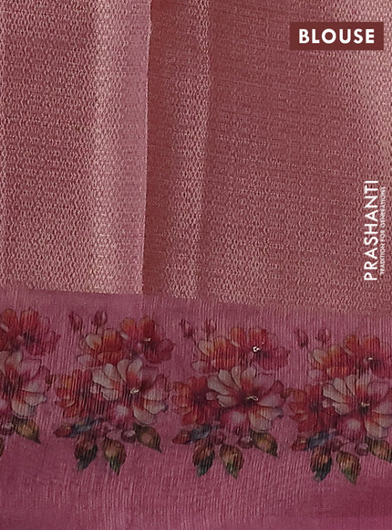 Kota tissue saree light pink with floral prints & pita work and zardosi work butta border