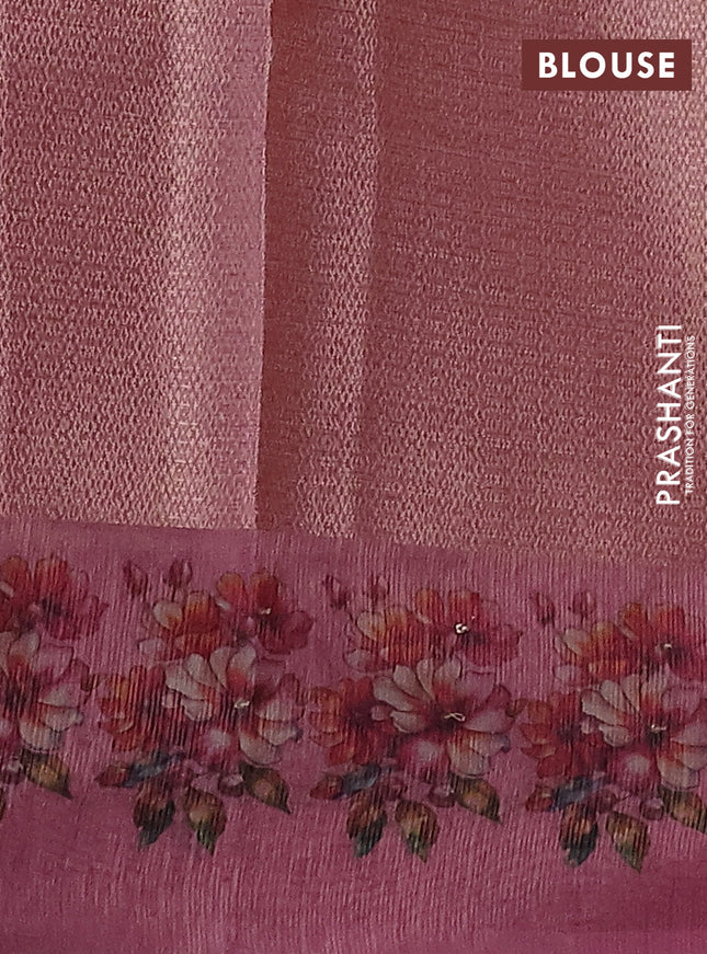 Kota tissue saree light pink with floral prints & pita work and zardosi work butta border