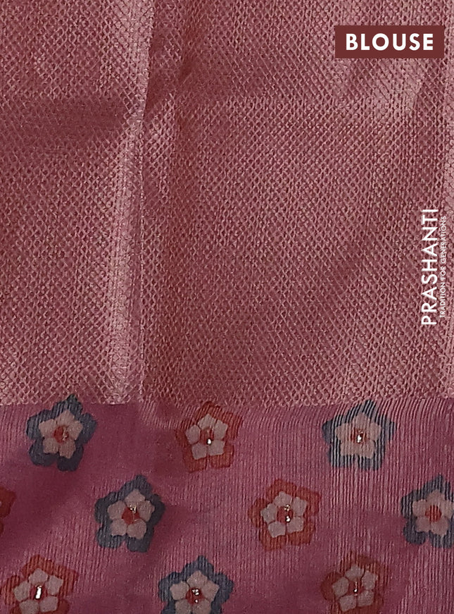 Kota tissue saree light pink with floral prints & pita work and zardosi work butta border