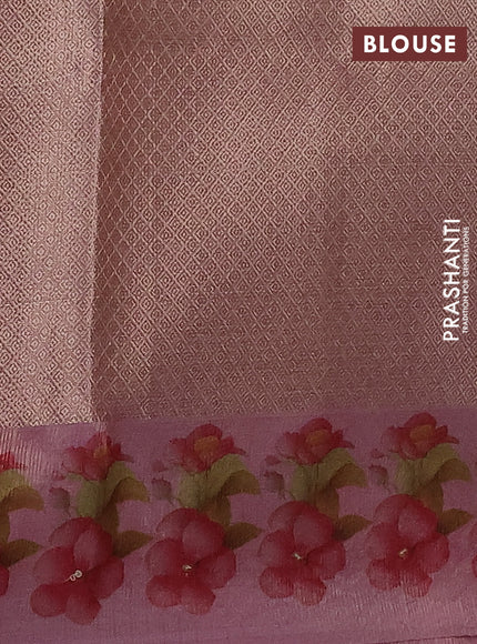 Kota tissue saree light pink with floral prints & pita work and zardosi work butta border