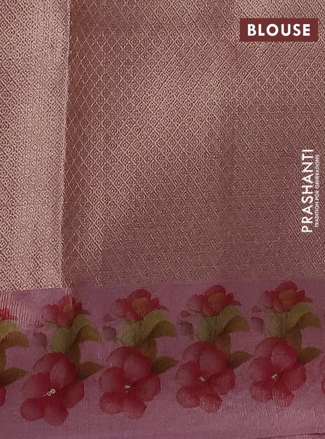 Kota tissue saree light pink with floral prints & pita work and zardosi work butta border