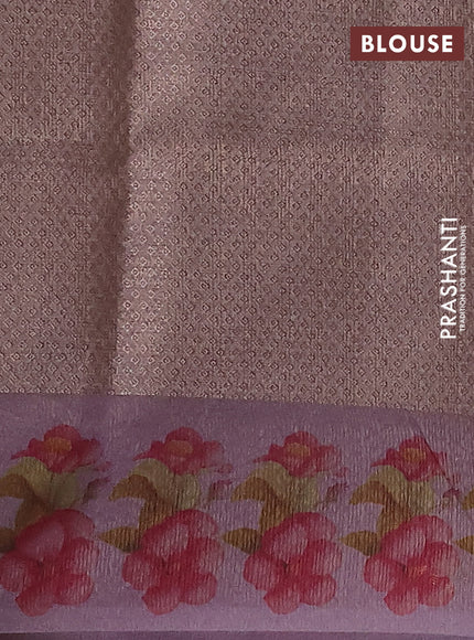 Kota tissue saree pastel lavender with floral prints & pita work and zardosi work butta border