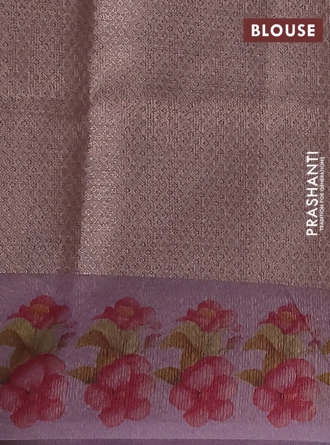 Kota tissue saree pastel lavender with floral prints & pita work and zardosi work butta border
