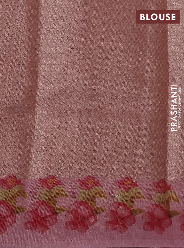 Kota tissue saree light pink with floral prints & pita work and zardosi work butta border