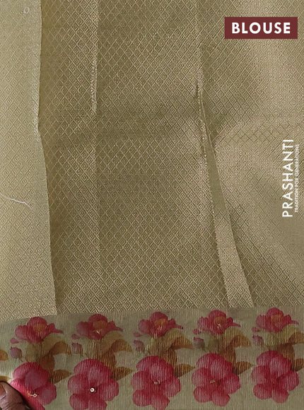 Kota tissue saree pista green with floral prints & pita work and zardosi work butta border