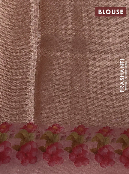 Kota tissue saree pastel peach with floral prints & pita work and zardosi work butta border