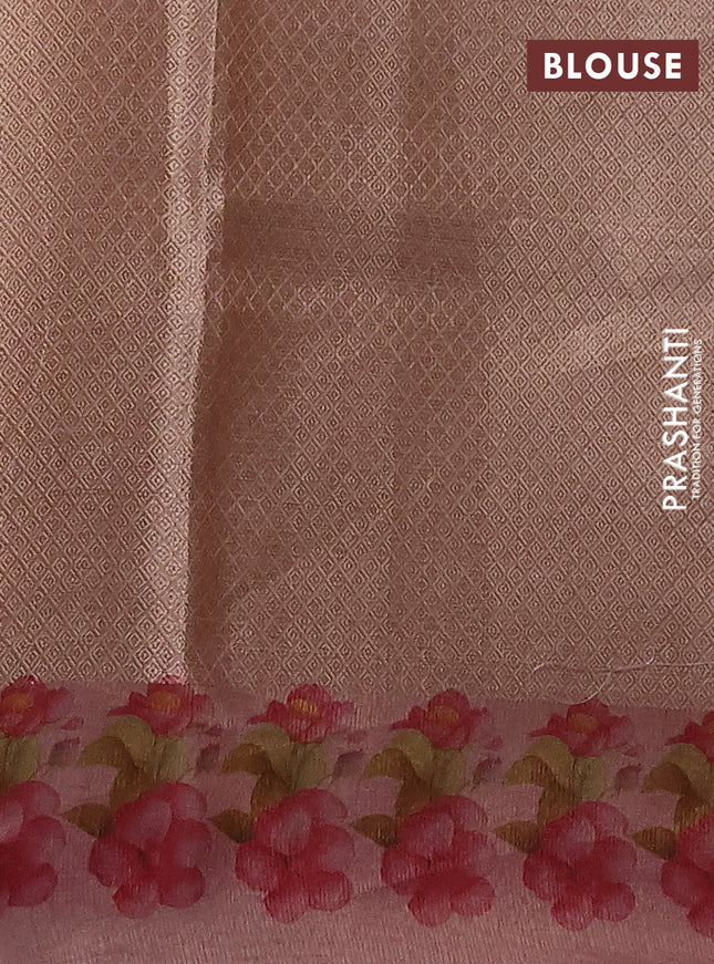 Kota tissue saree pastel peach with floral prints & pita work and zardosi work butta border