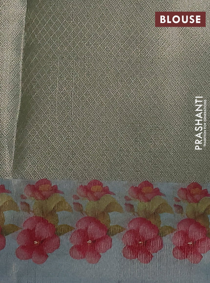 Kota tissue saree pastel blue with floral prints & pita work and zardosi work butta border