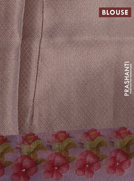 Kota tissue saree pastel lavender with floral prints & pita work and zardosi work butta border