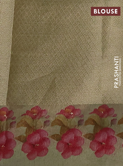 Kota tissue saree pista green with floral prints & pita work and zardosi work butta border