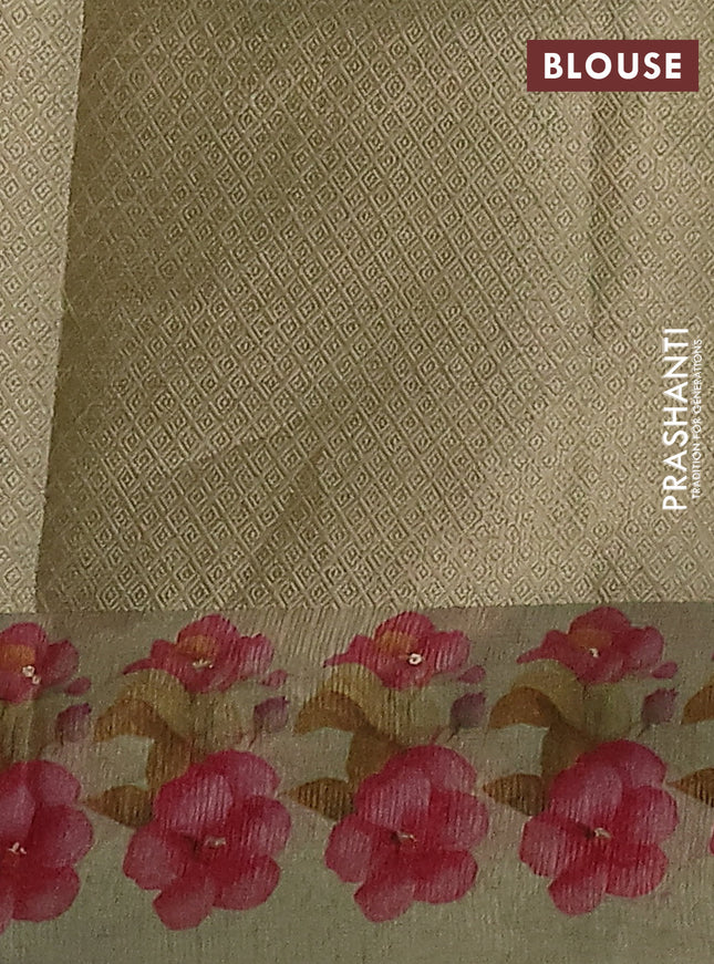 Kota tissue saree pista green with floral prints & pita work and zardosi work butta border