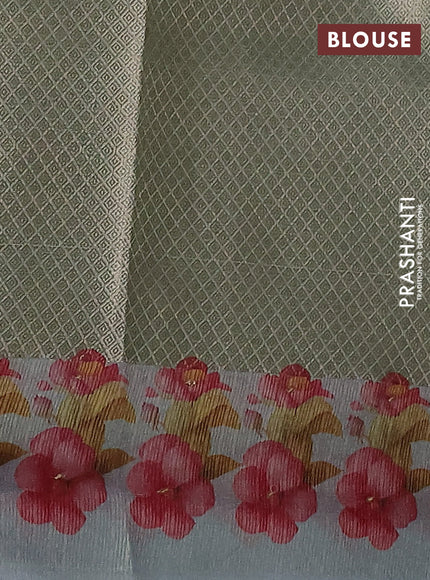 Kota tissue saree pastel blue with floral prints & pita work and zardosi work butta border