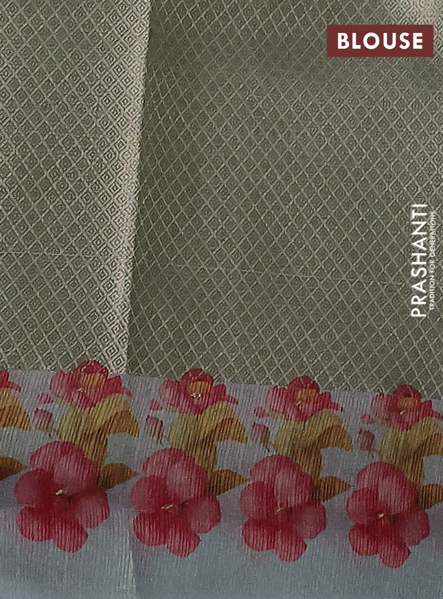 Kota tissue saree pastel blue with floral prints & pita work and zardosi work butta border