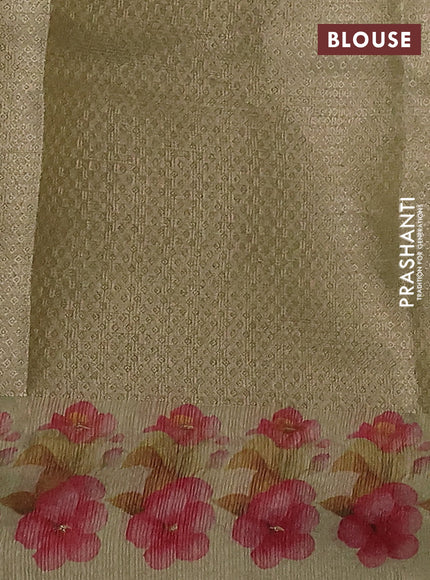 Kota tissue saree pista green with floral prints & pita work and zardosi work butta border
