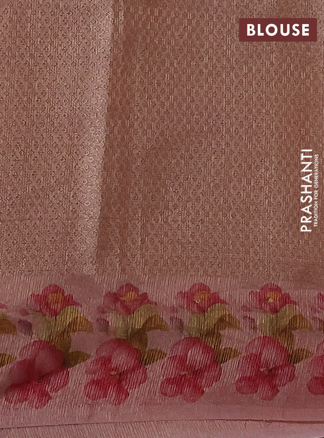 Kota tissue saree pastel peach with floral prints & pita work and zardosi work butta border