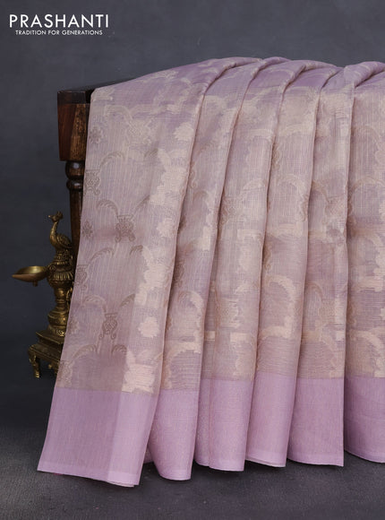 Kota tissue saree pastel lavender with floral prints & pita work and zardosi work butta border