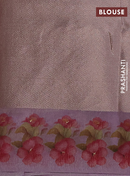 Kota tissue saree pastel lavender with floral prints & pita work and zardosi work butta border