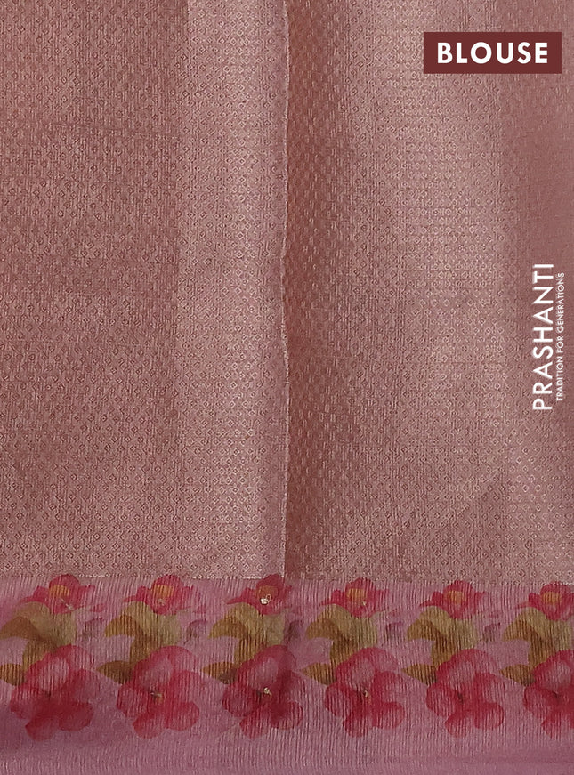 Kota tissue saree light pink with floral prints & pita work and zardosi work butta border