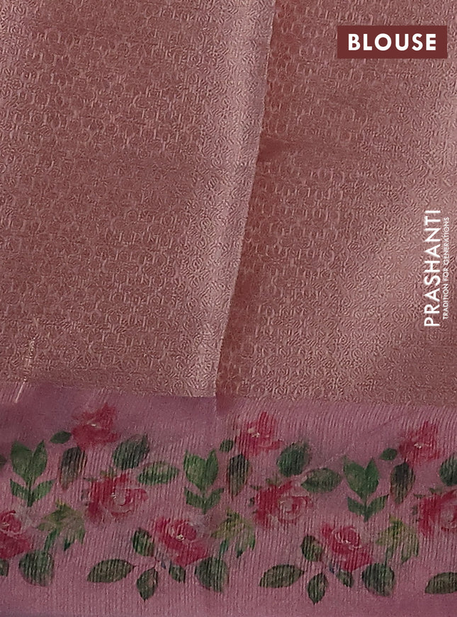 Kota tissue saree light pink with floral prints & pita work and zardosi work butta border