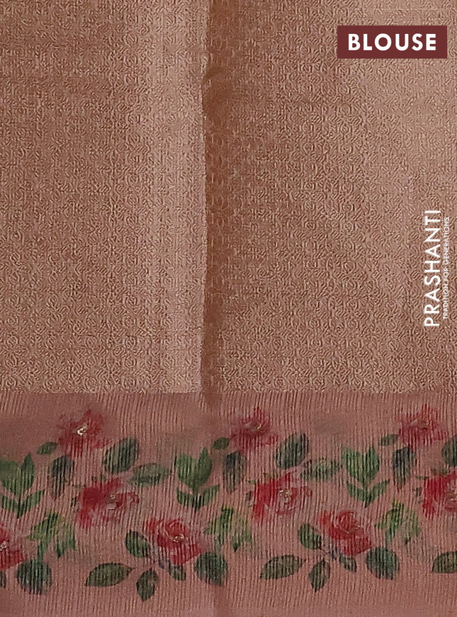 Kota tissue saree pastel peach with floral prints & pita work and zardosi work butta border