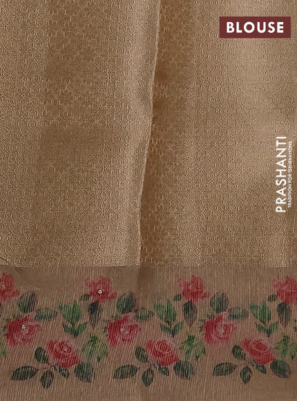 Kota tissue saree sandal with floral prints & pita work and zardosi work butta border