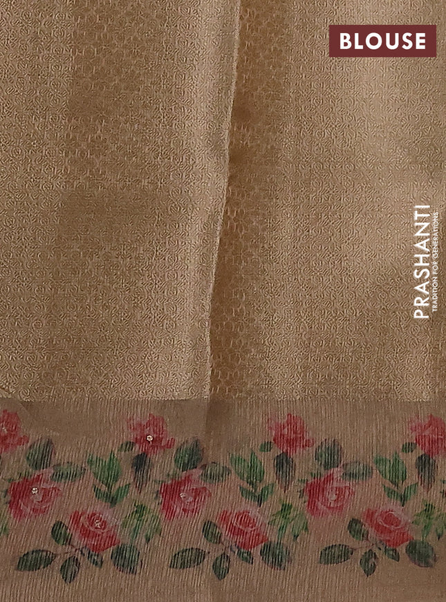 Kota tissue saree sandal with floral prints & pita work and zardosi work butta border