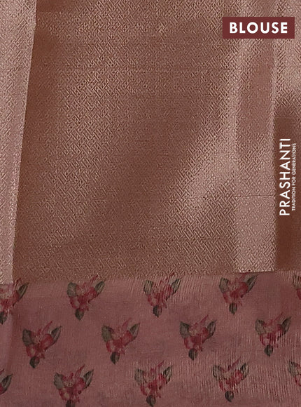 Kota tissue saree pastel peach with floral prints & pita work and zardosi work butta border